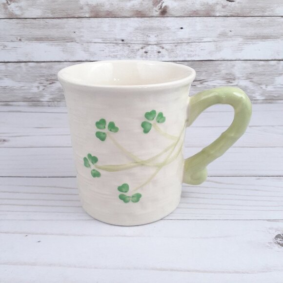 Stoneware Coffee Mug Cup Shamrocks St Patricks Day Basketweave - Picture 1 of 4